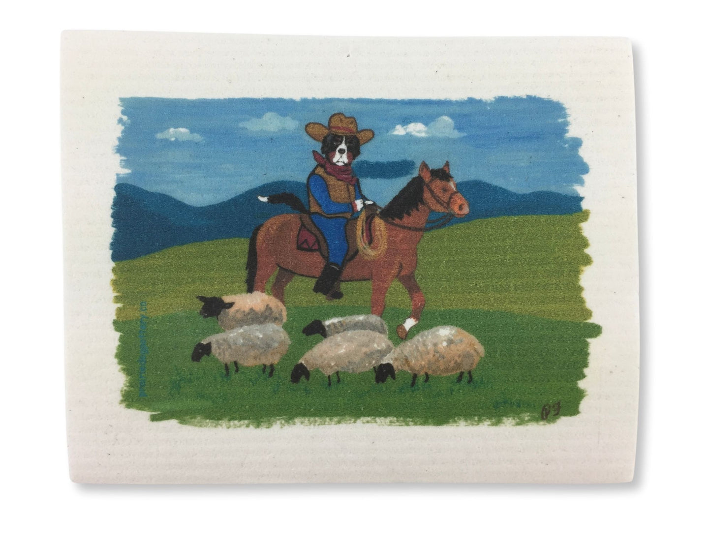 Berner "Cowboy" Herding His Sheep Swedish Dish Cloth