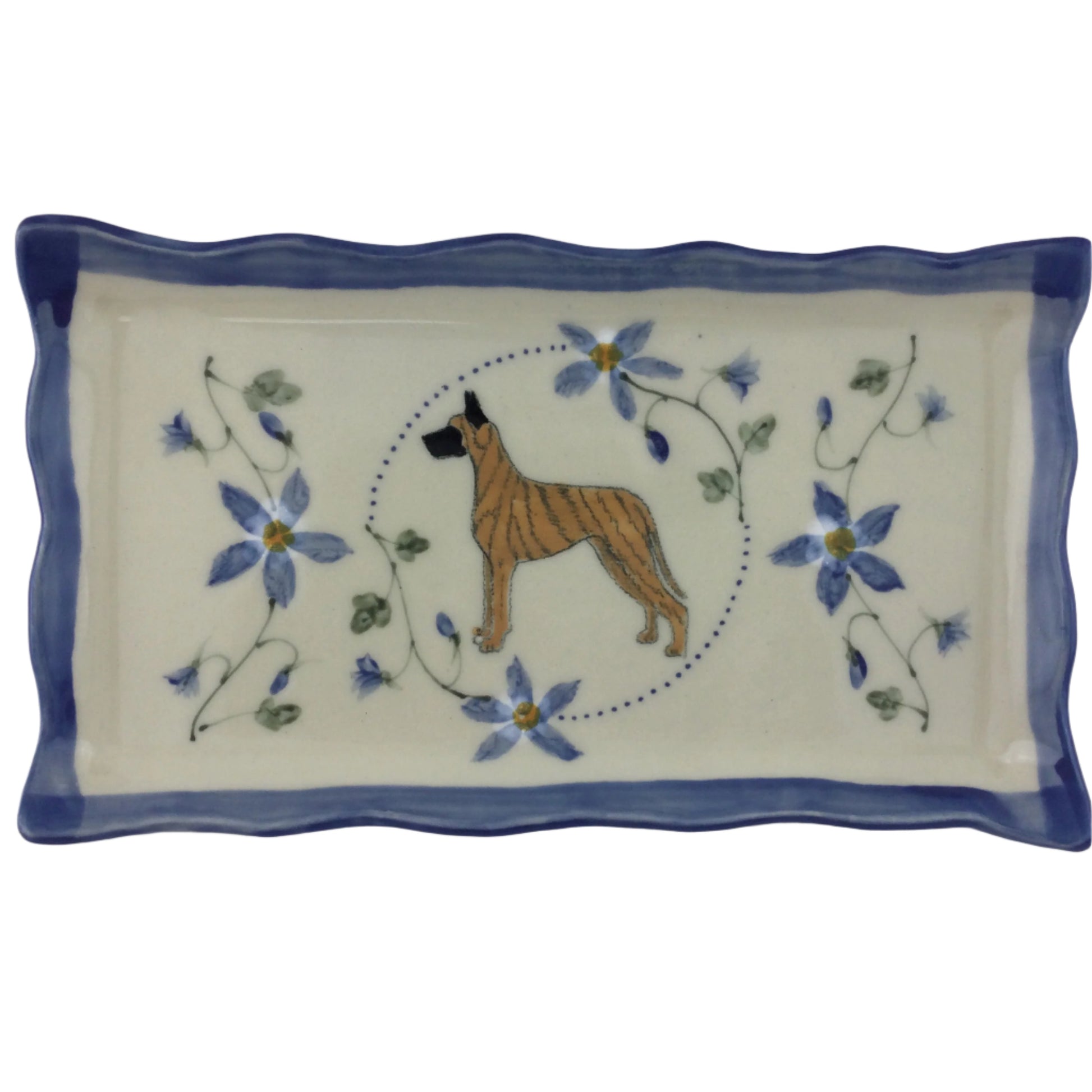 Brindle Dane on Columbine Blue appetizer plate