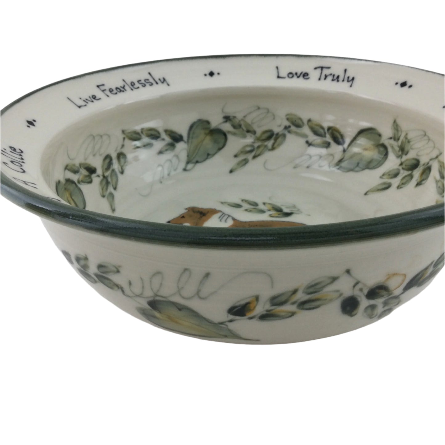 Large Serving Bowl with Ivy Design and Rough Coat Collie