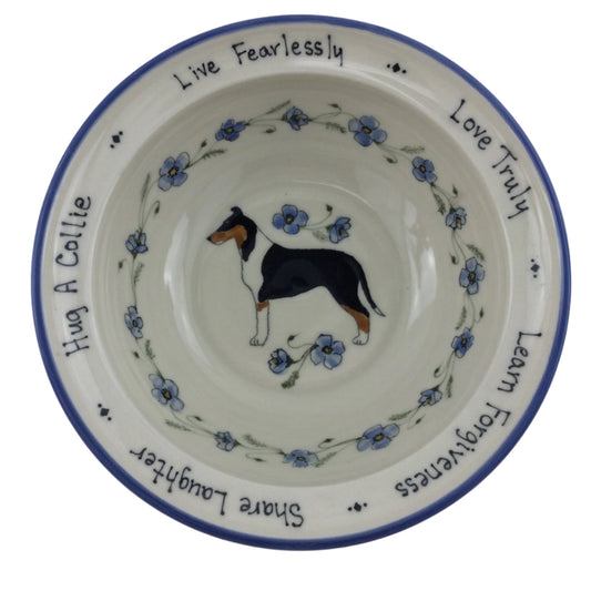 Medium Serving Bowl with Blue Poppies and Smooth Coat Collie