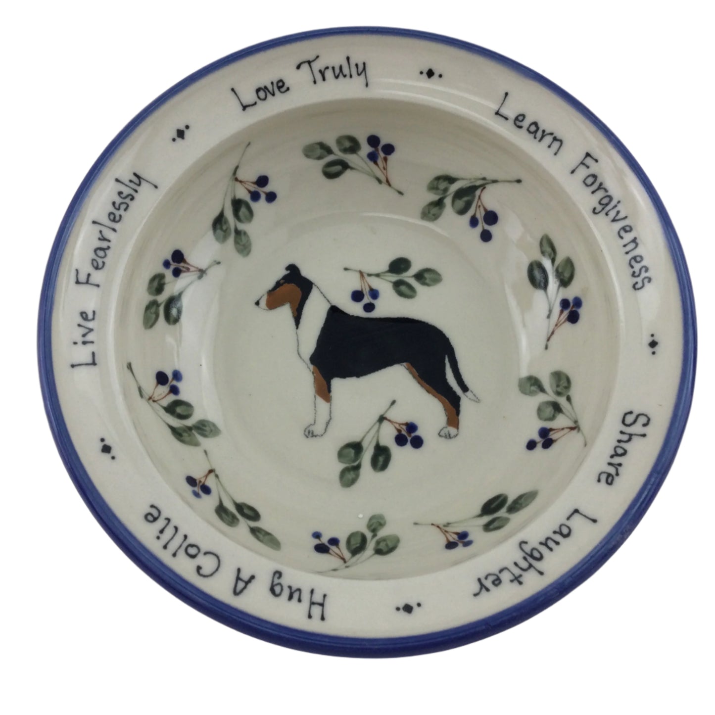 Medium Serving Bowl with Blue Berries and Smooth Coat Collie