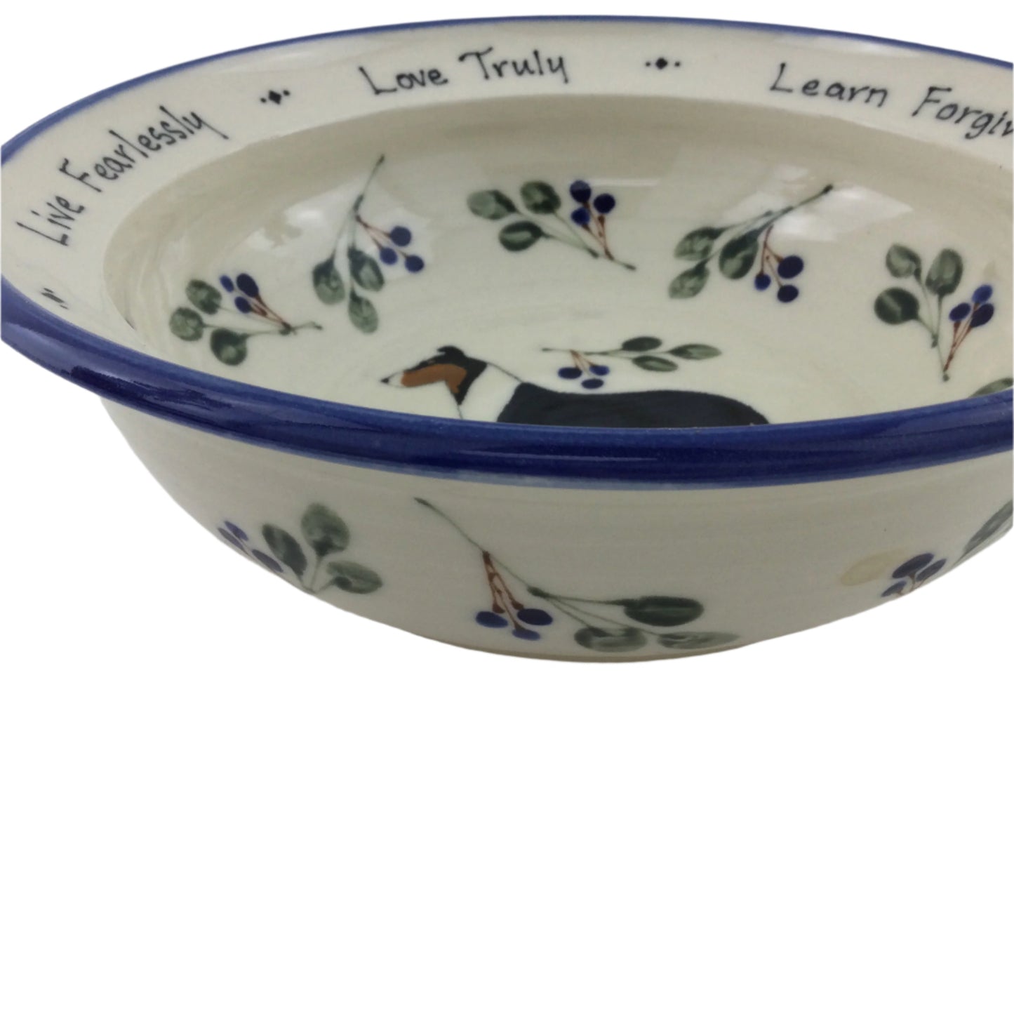 Medium Serving Bowl with Blue Berries and Smooth Coat Collie