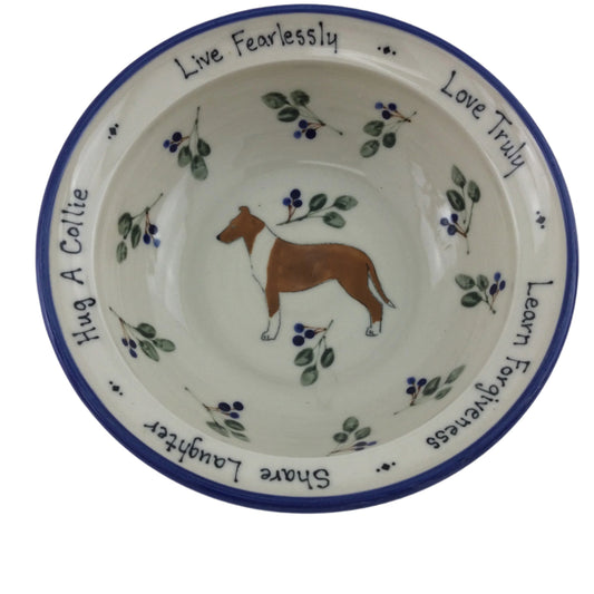 Medium Serving Bowl with Blue Berries and Smooth Coat Collie