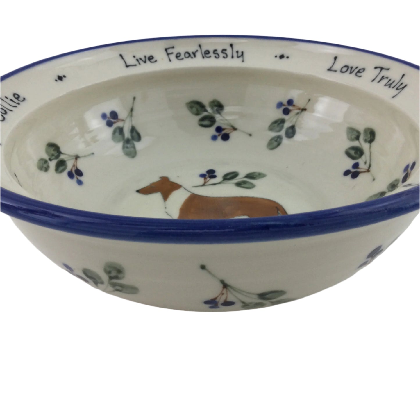 Medium Serving Bowl with Blue Berries and Smooth Coat Collie