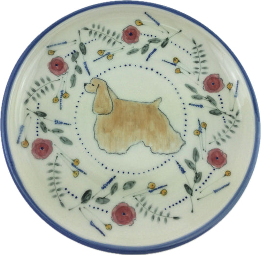 9 Inch Plate with Buff Cocker Spaniel in Vintage Rose Pattern